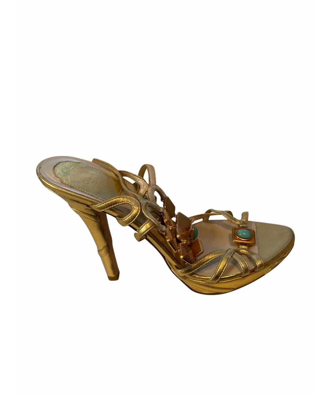 CHRISTIAN DIOR Золотые кожаные босоножки, фото 1