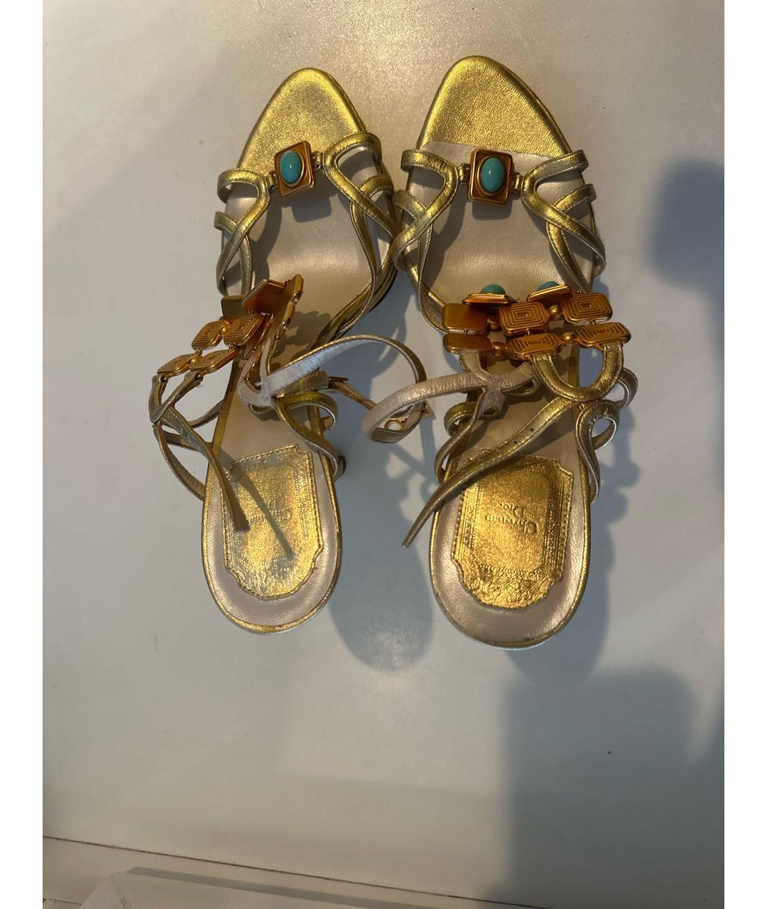 CHRISTIAN DIOR Золотые кожаные босоножки, фото 3