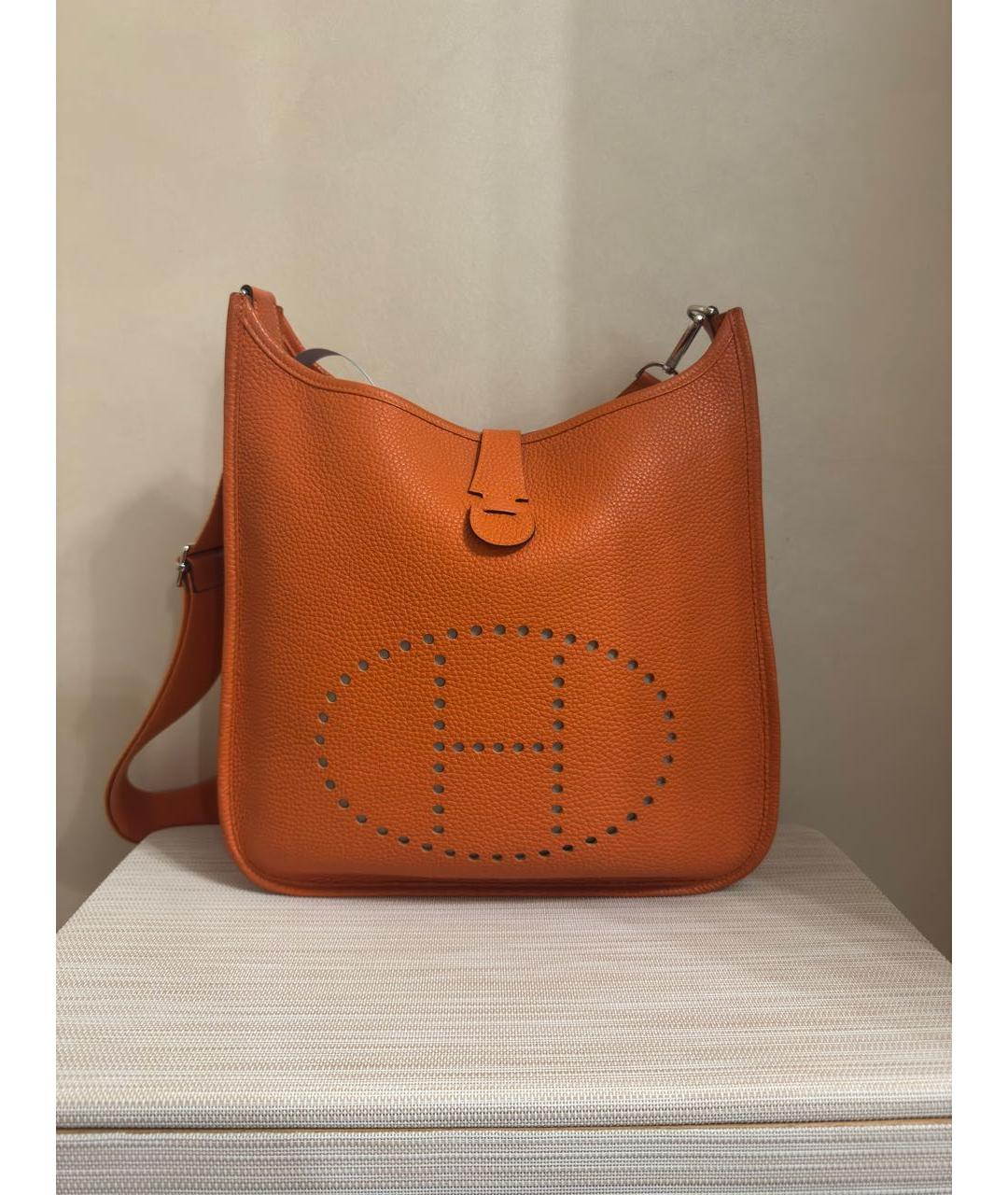 HERMES Оранжевая кожаная сумка через плечо, фото 9