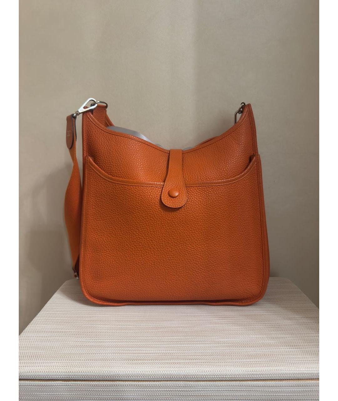 HERMES Оранжевая кожаная сумка через плечо, фото 3