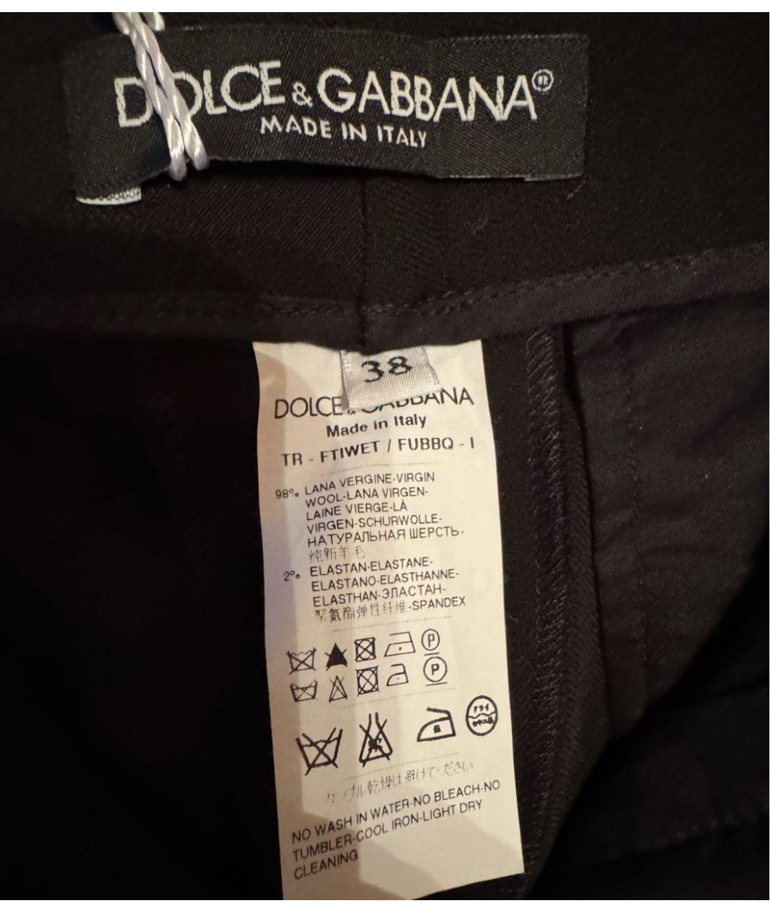 DOLCE&GABBANA Черные шерстяные прямые брюки, фото 3