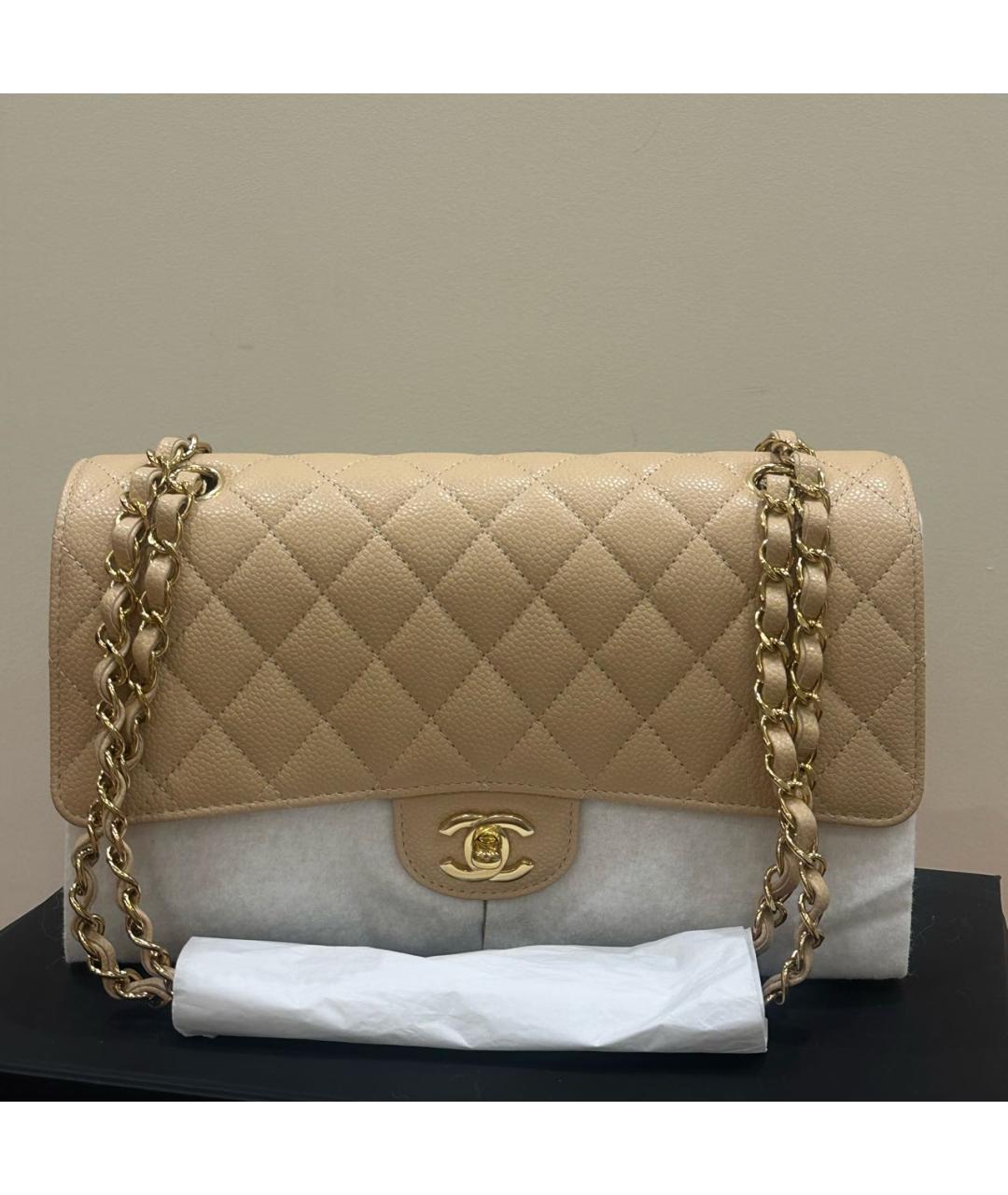 CHANEL Бежевая кожаная сумка через плечо, фото 9