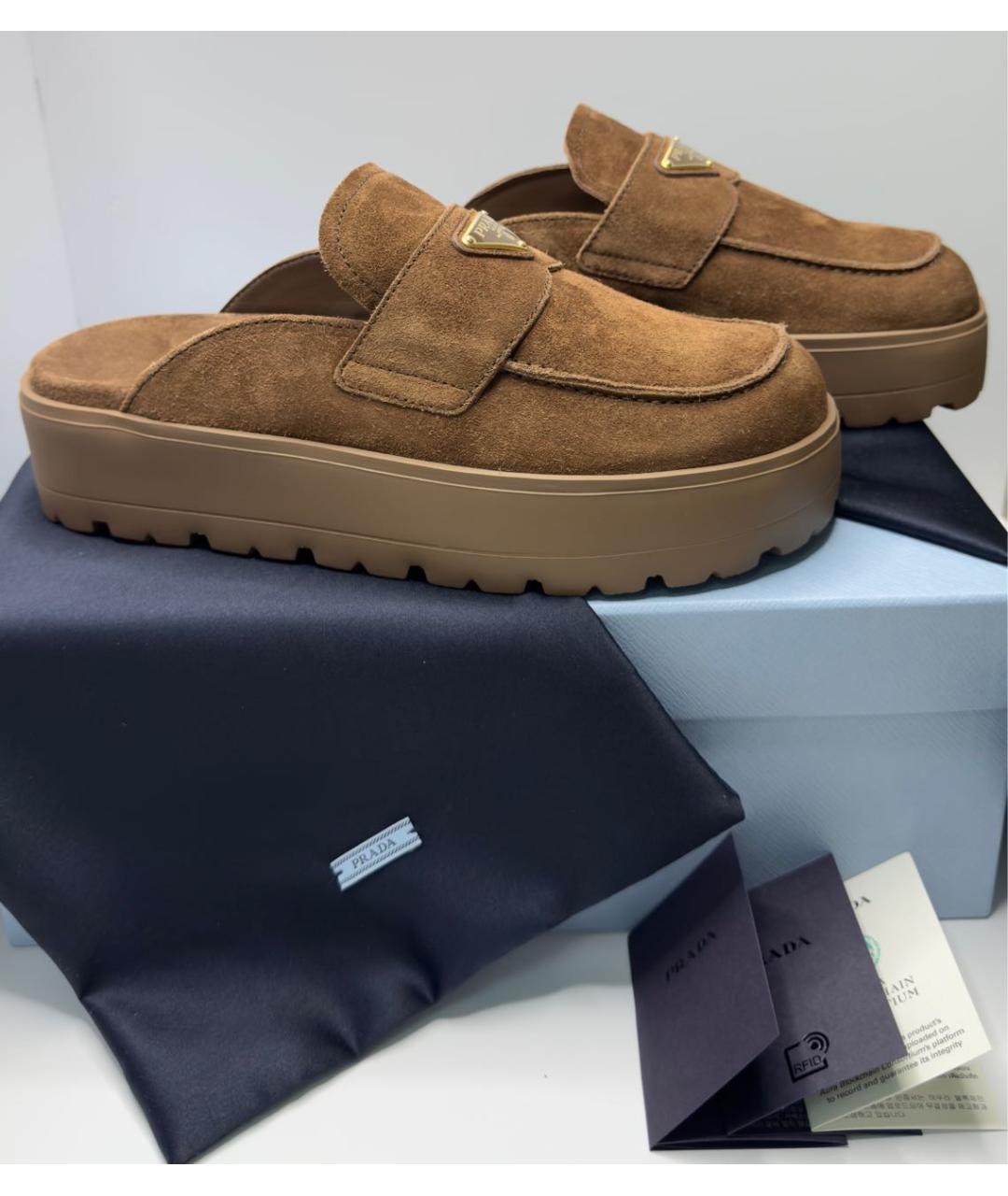 PRADA Коричневые замшевые мюли, фото 7