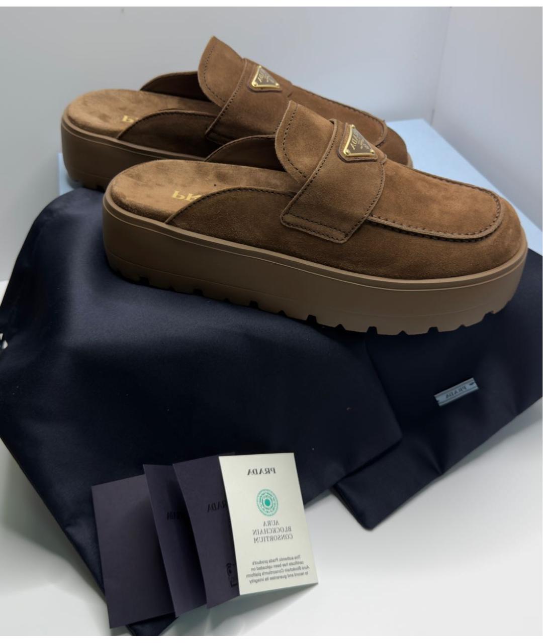 PRADA Коричневые замшевые мюли, фото 7