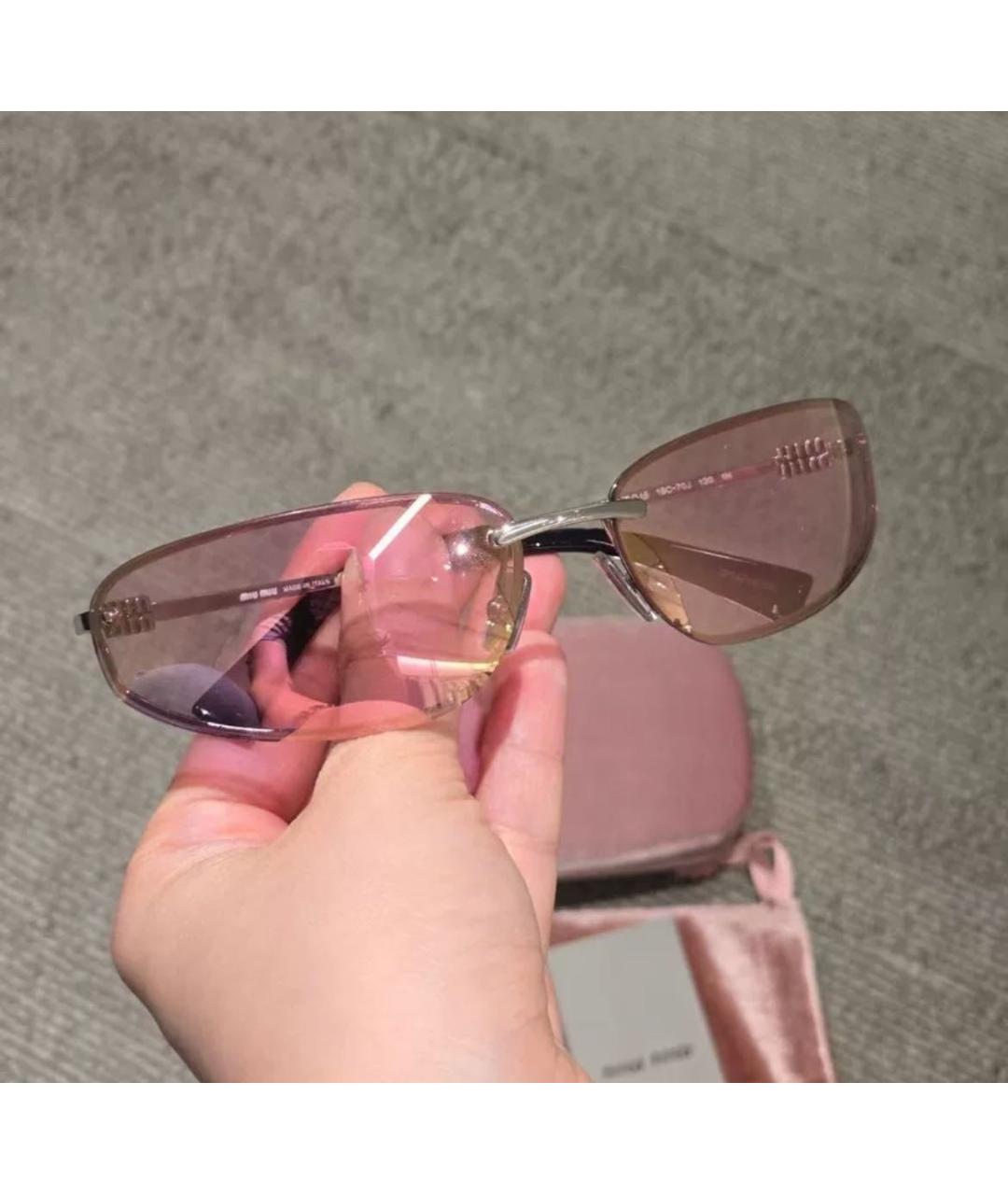MIU MIU Розовые металлические солнцезащитные очки, фото 4