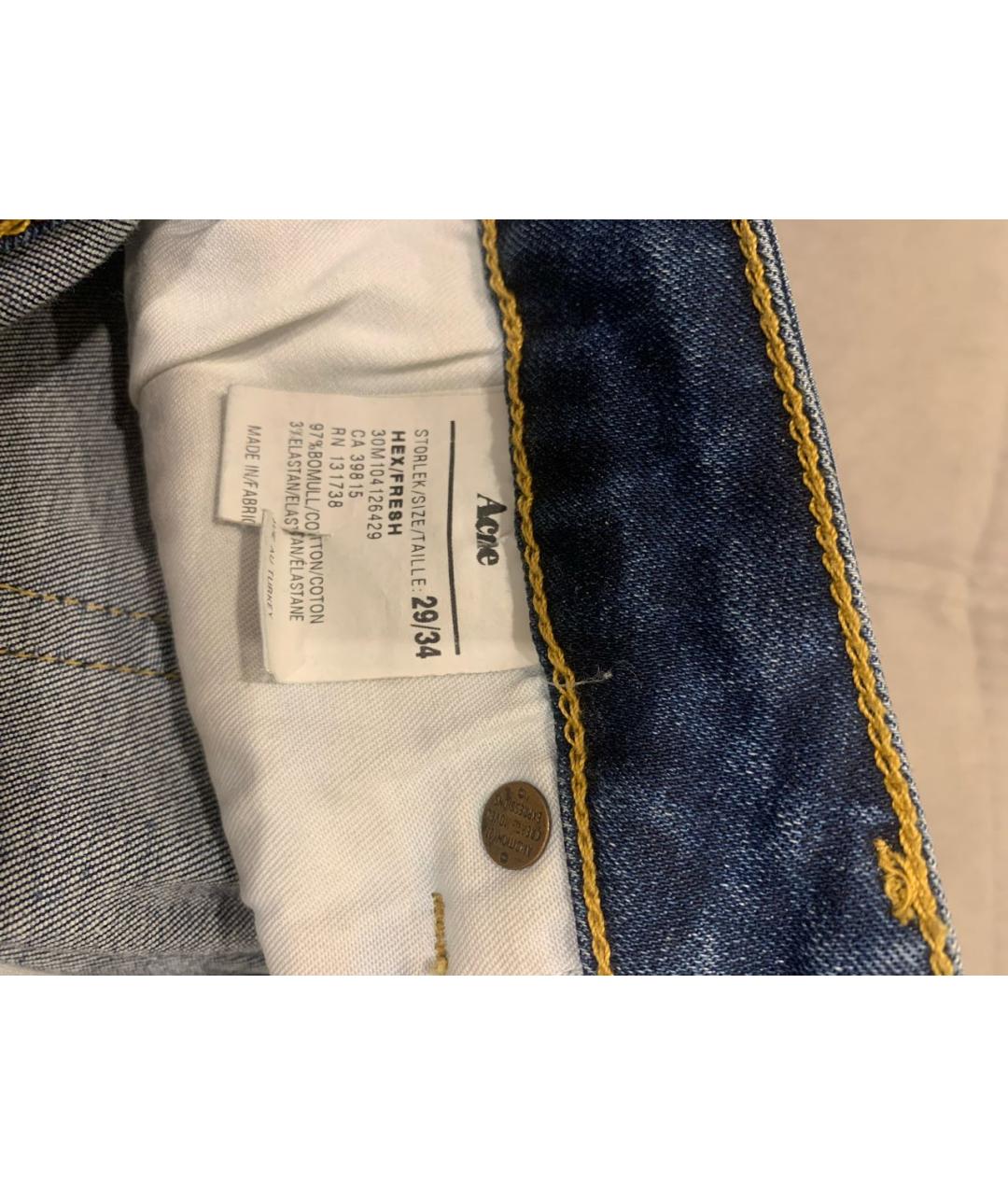 ACNE STUDIOS Голубые хлопко-эластановые прямые джинсы, фото 6