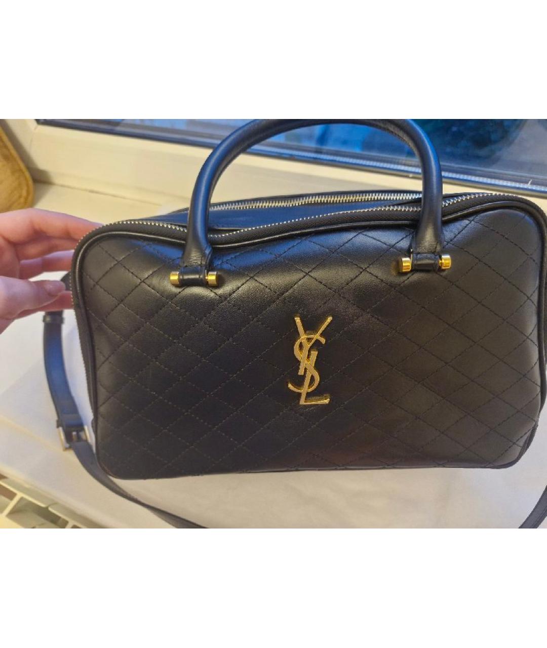 SAINT LAURENT Черная кожаная сумка тоут, фото 2
