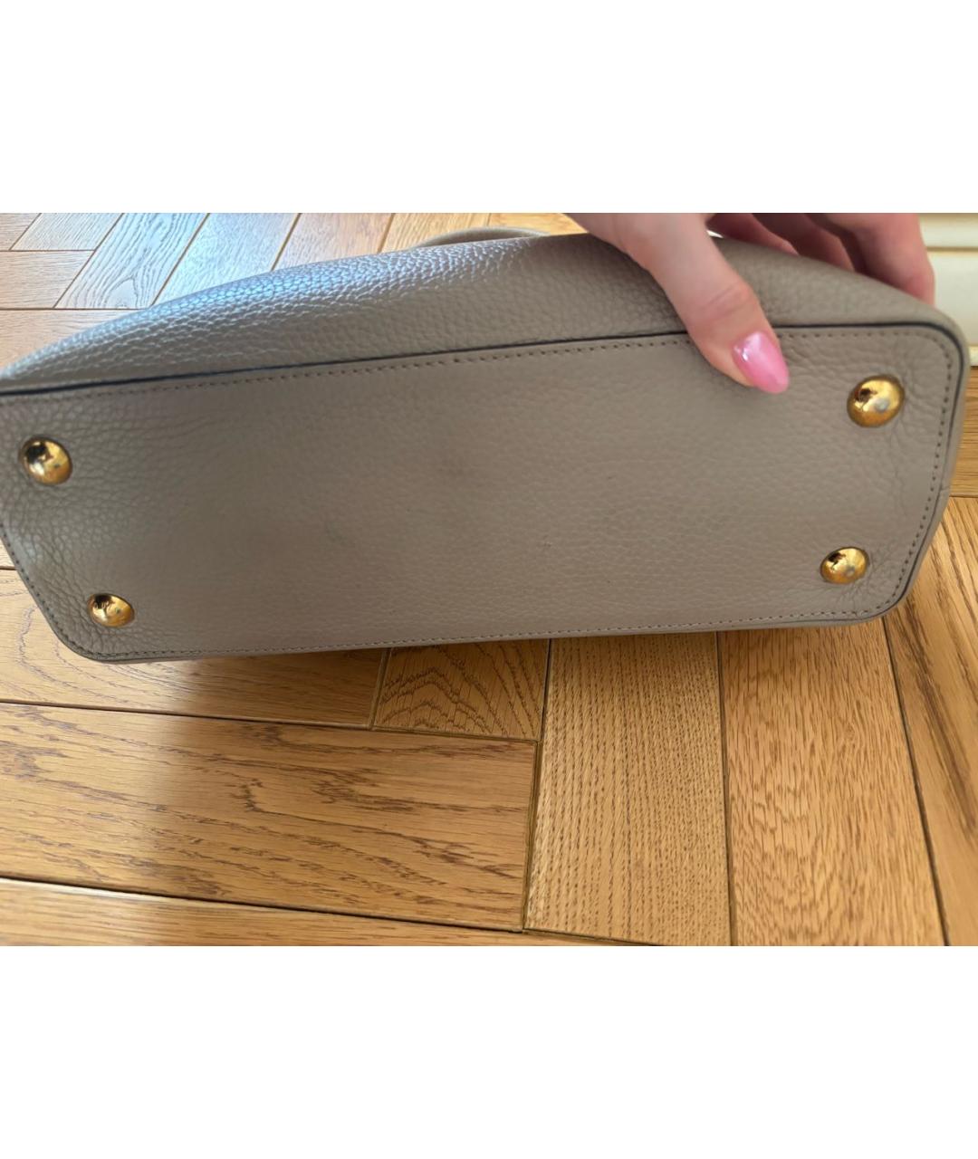 LOUIS VUITTON Бежевая кожаная сумка с короткими ручками, фото 5