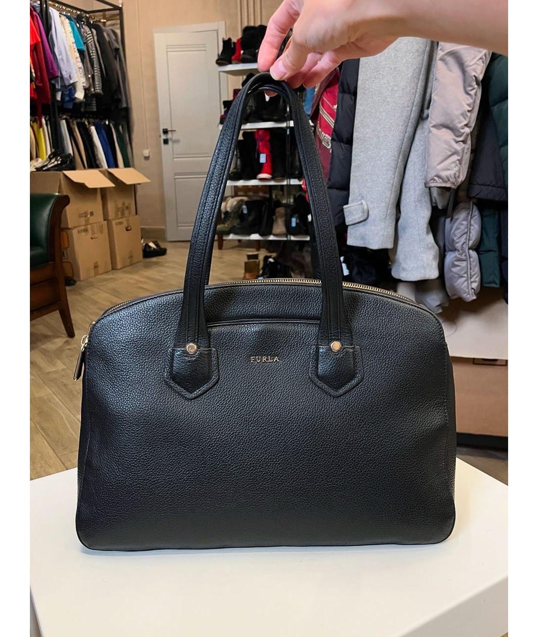 FURLA Черная кожаная сумка с короткими ручками, фото 9