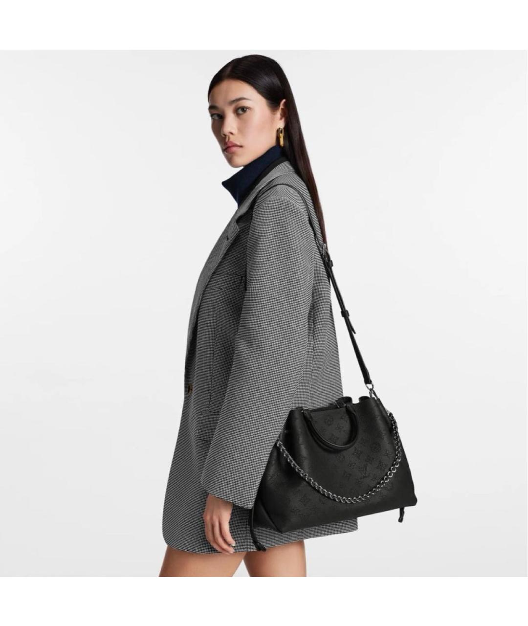 LOUIS VUITTON Черная кожаная сумка тоут, фото 7