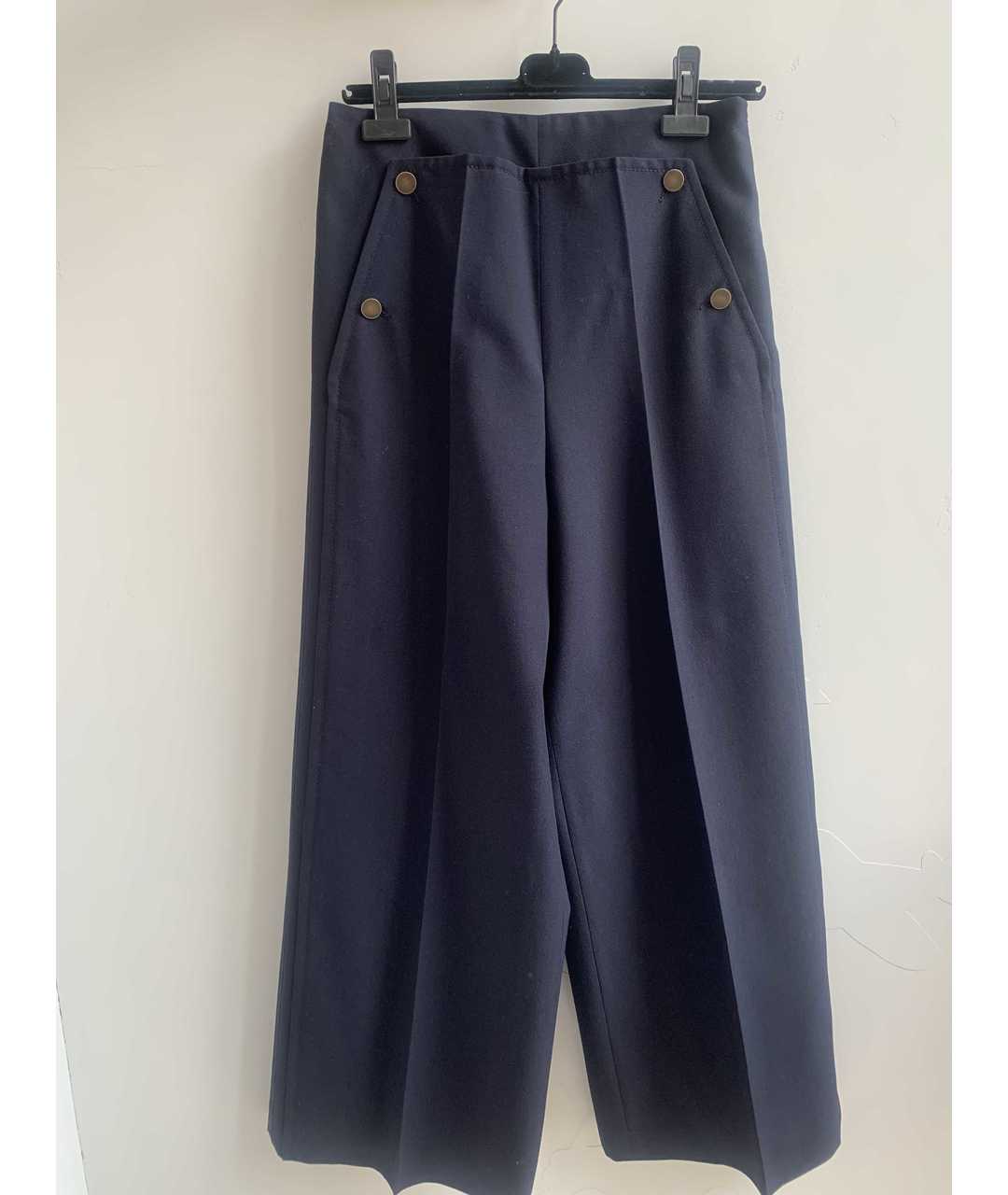 VALENTINO Темно-синие шерстяные прямые брюки, фото 2