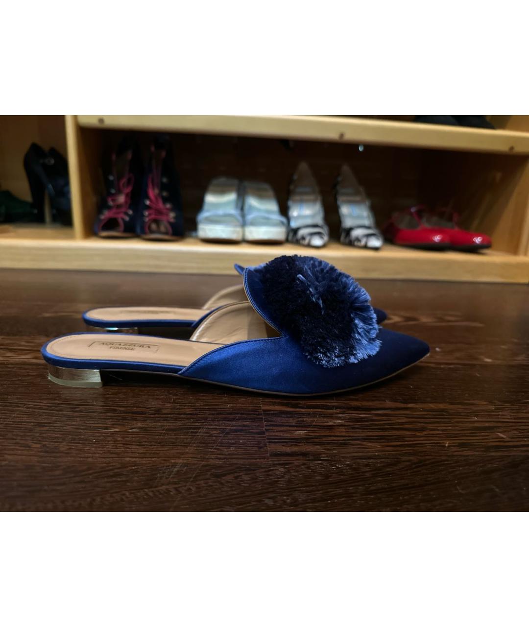 AQUAZZURA Синие текстильные мюли, фото 4