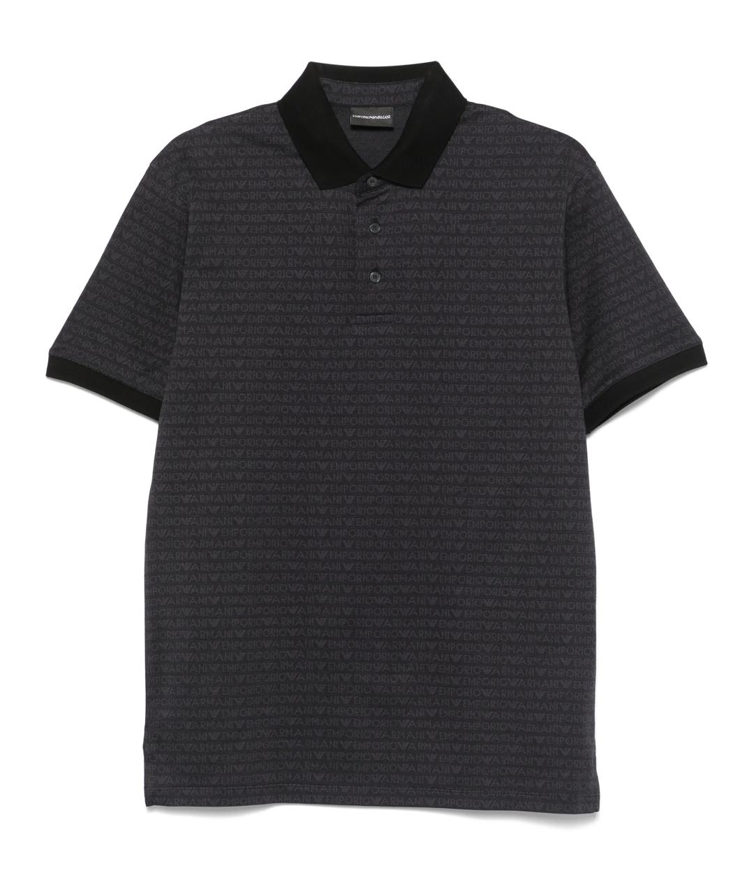 EMPORIO ARMANI Черное хлопковое поло с коротким рукавом, фото 1