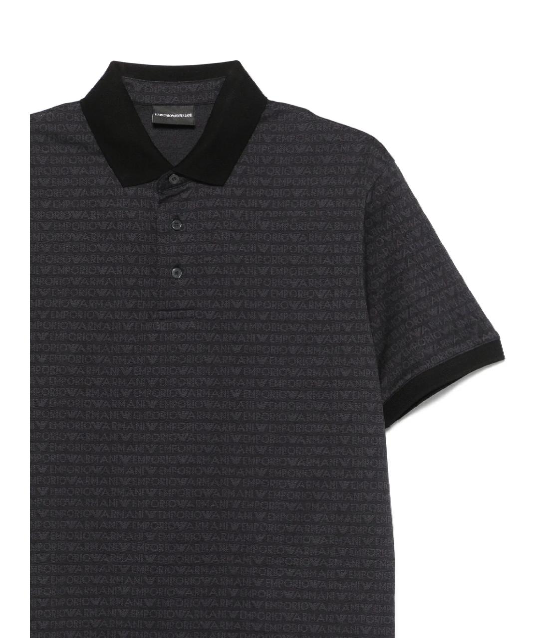 EMPORIO ARMANI Черное хлопковое поло с коротким рукавом, фото 2