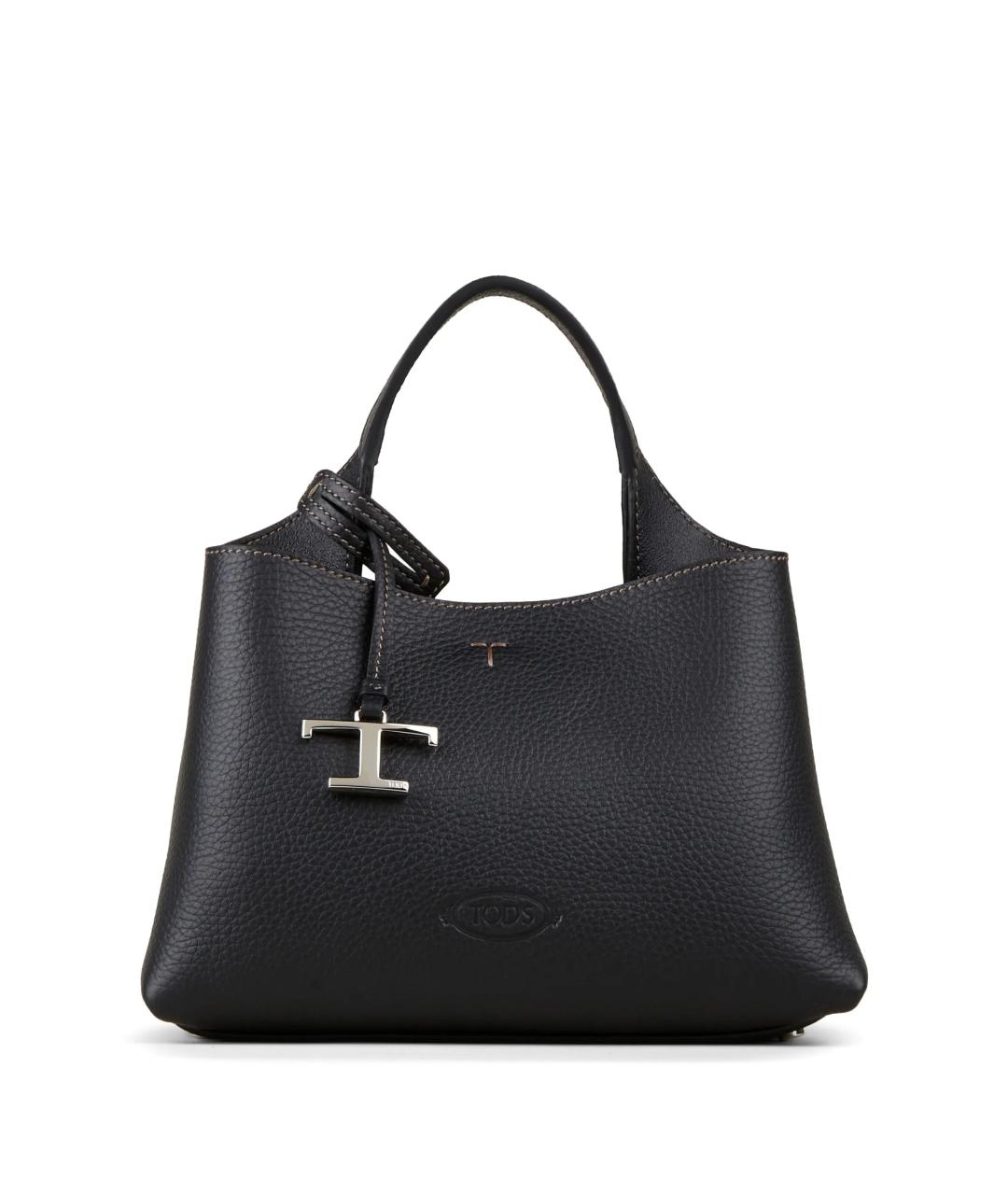TOD'S Черная кожаная сумка тоут, фото 1