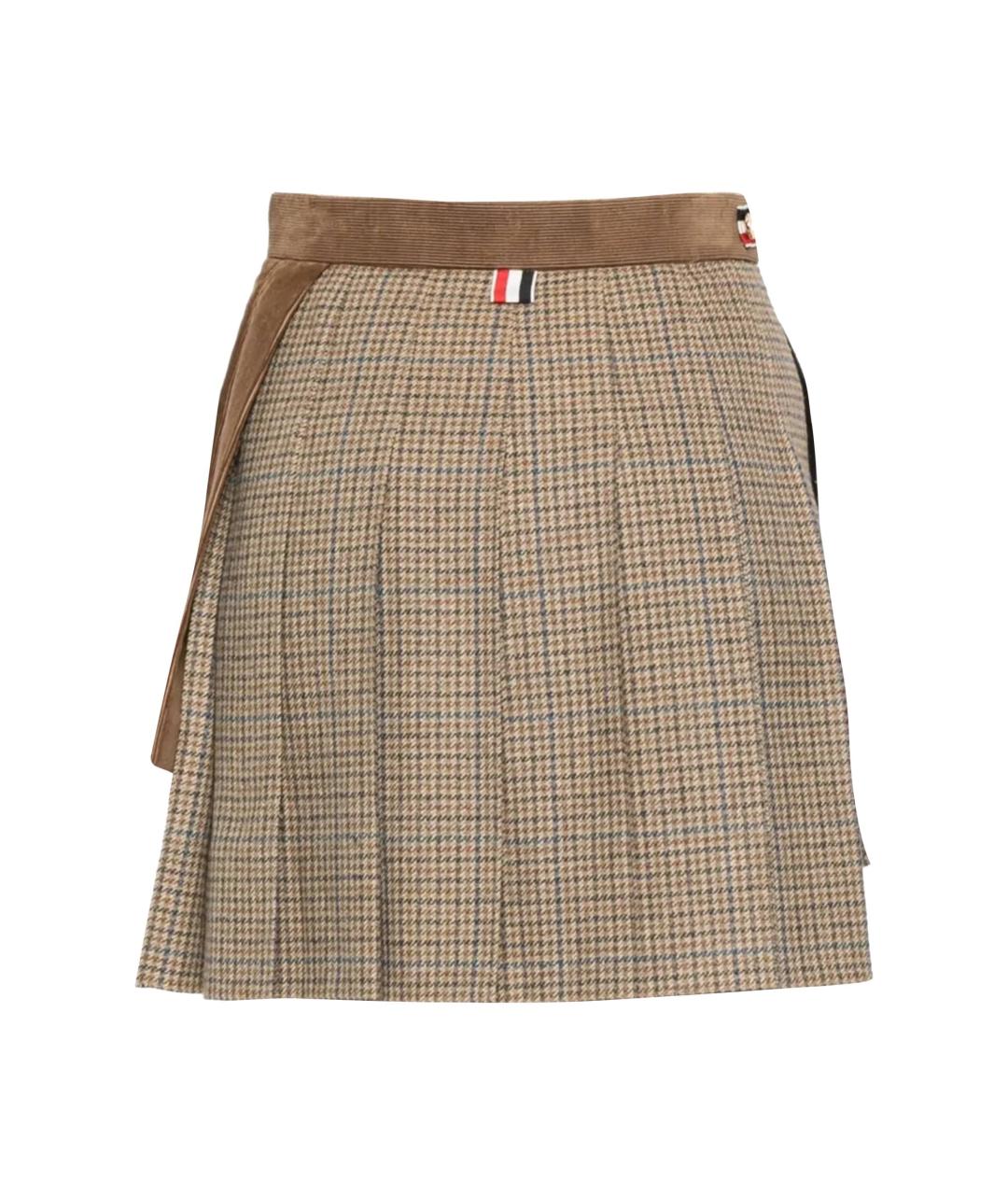 THOM BROWNE Коричневая хлопковая юбка мини, фото 3
