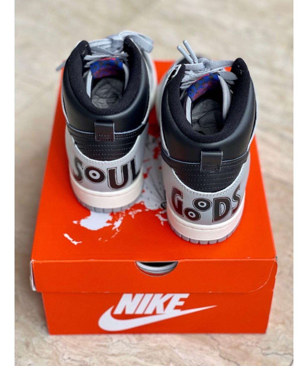 NIKE Серые кожаные высокие кроссовки / кеды, фото 4
