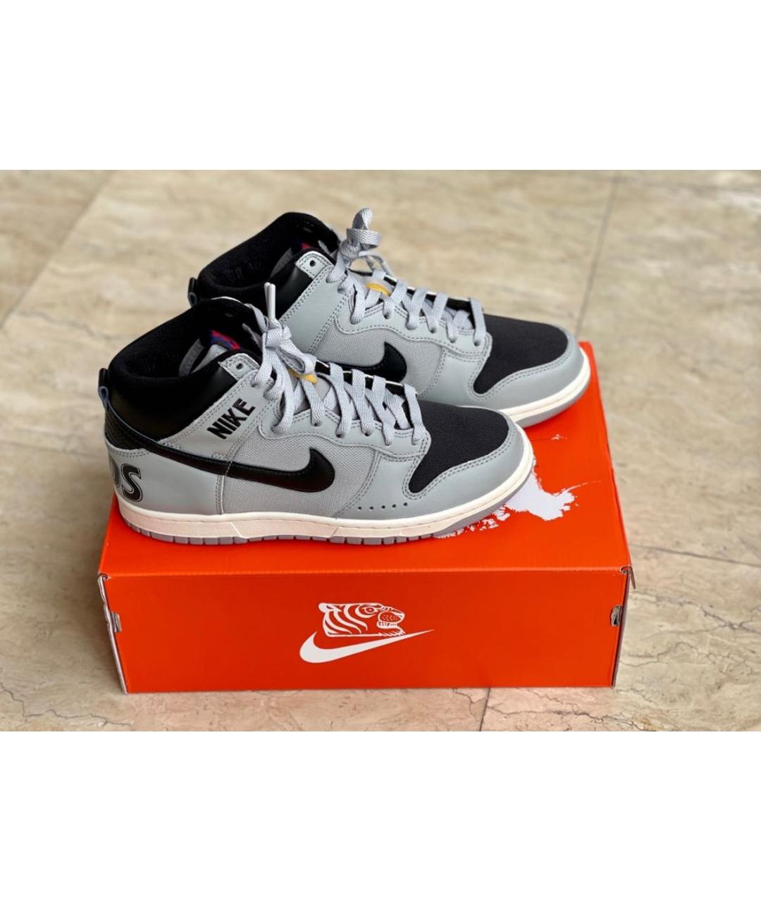 NIKE Серые кожаные высокие кроссовки / кеды, фото 5