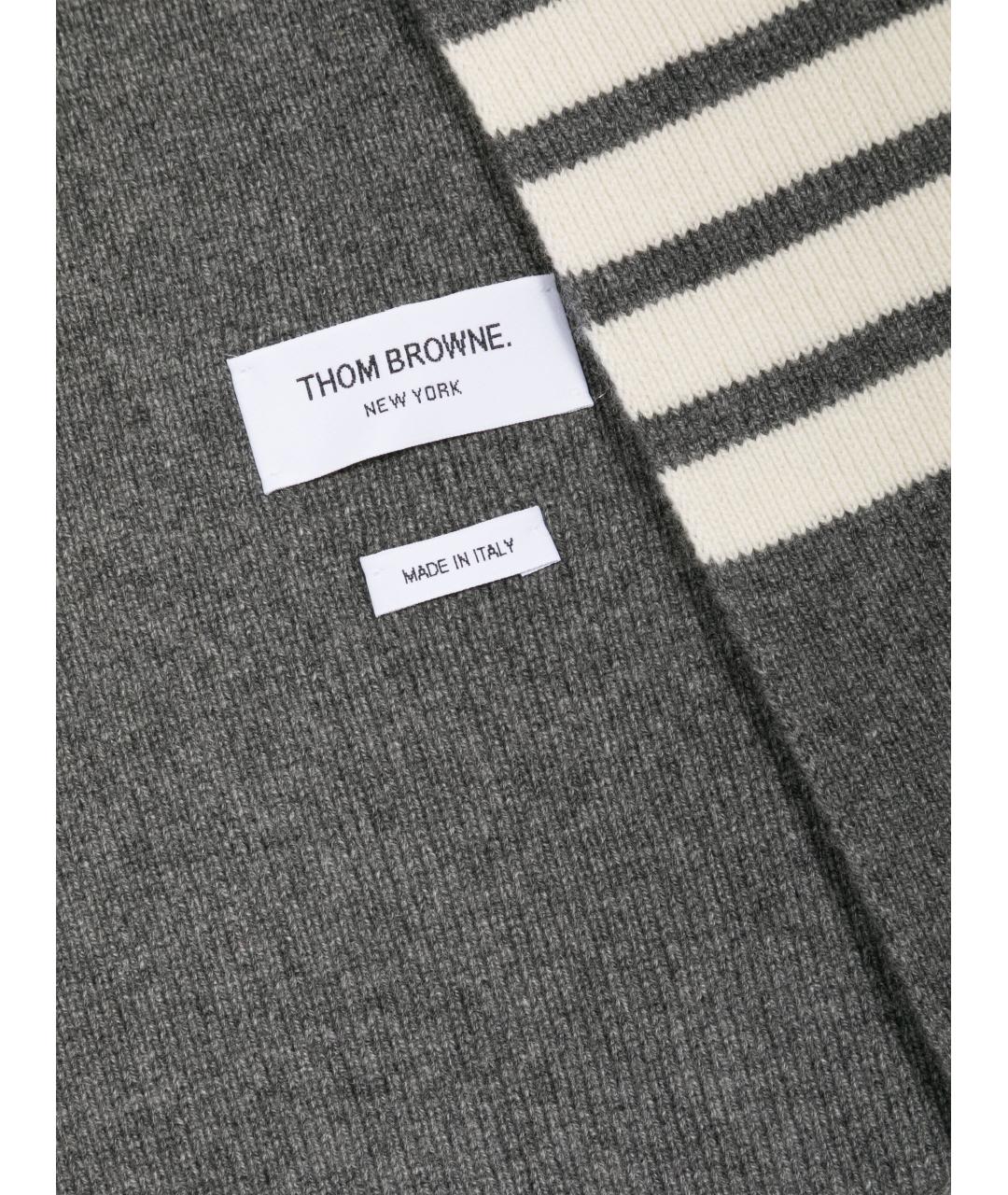 THOM BROWNE Серый кашемировый шарф, фото 2