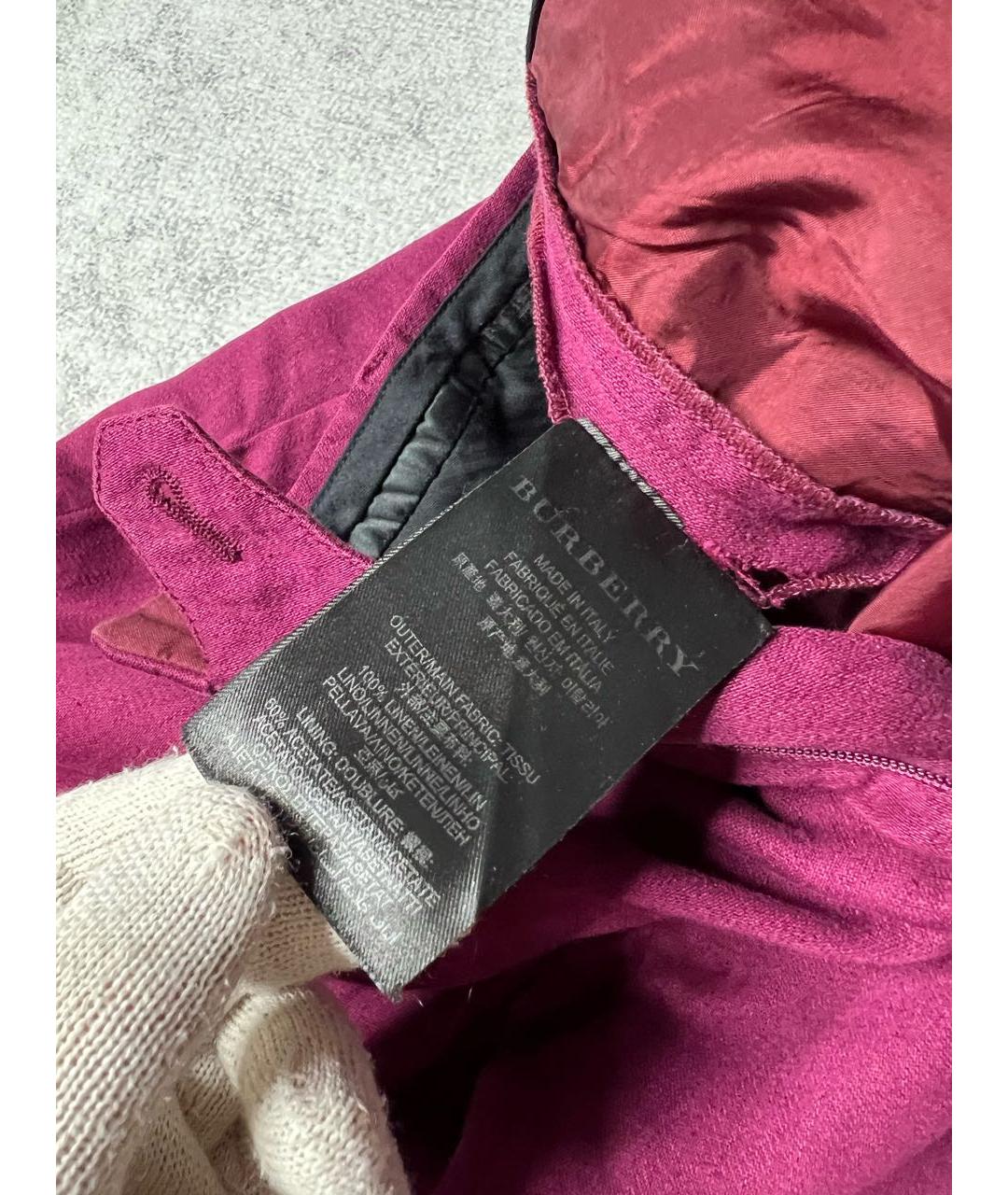 BURBERRY Фиолетовые льняные брюки узкие, фото 7