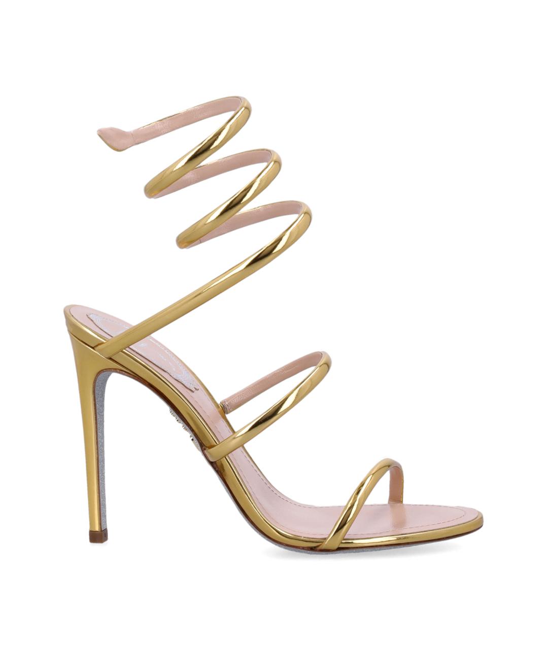 RENE CAOVILLA Золотые кожаные босоножки, фото 1