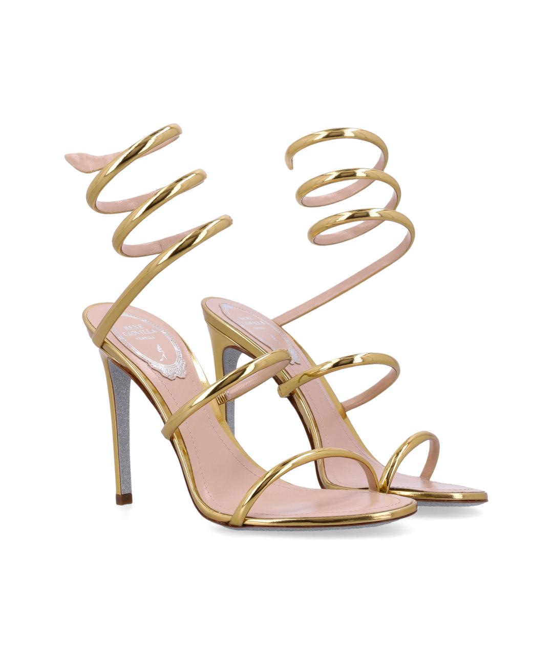 RENE CAOVILLA Золотые кожаные босоножки, фото 2