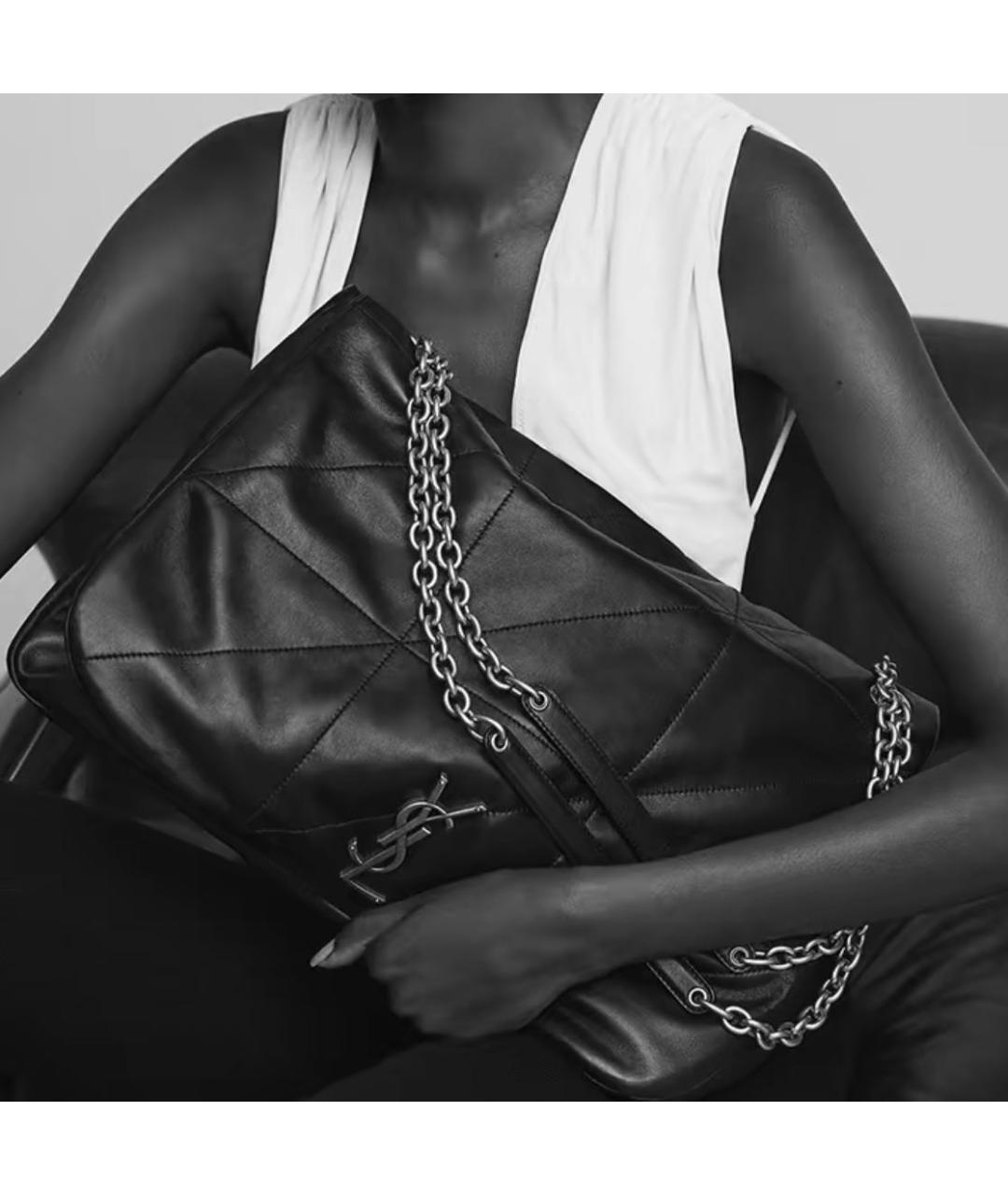 SAINT LAURENT Черная кожаная сумка с короткими ручками, фото 7