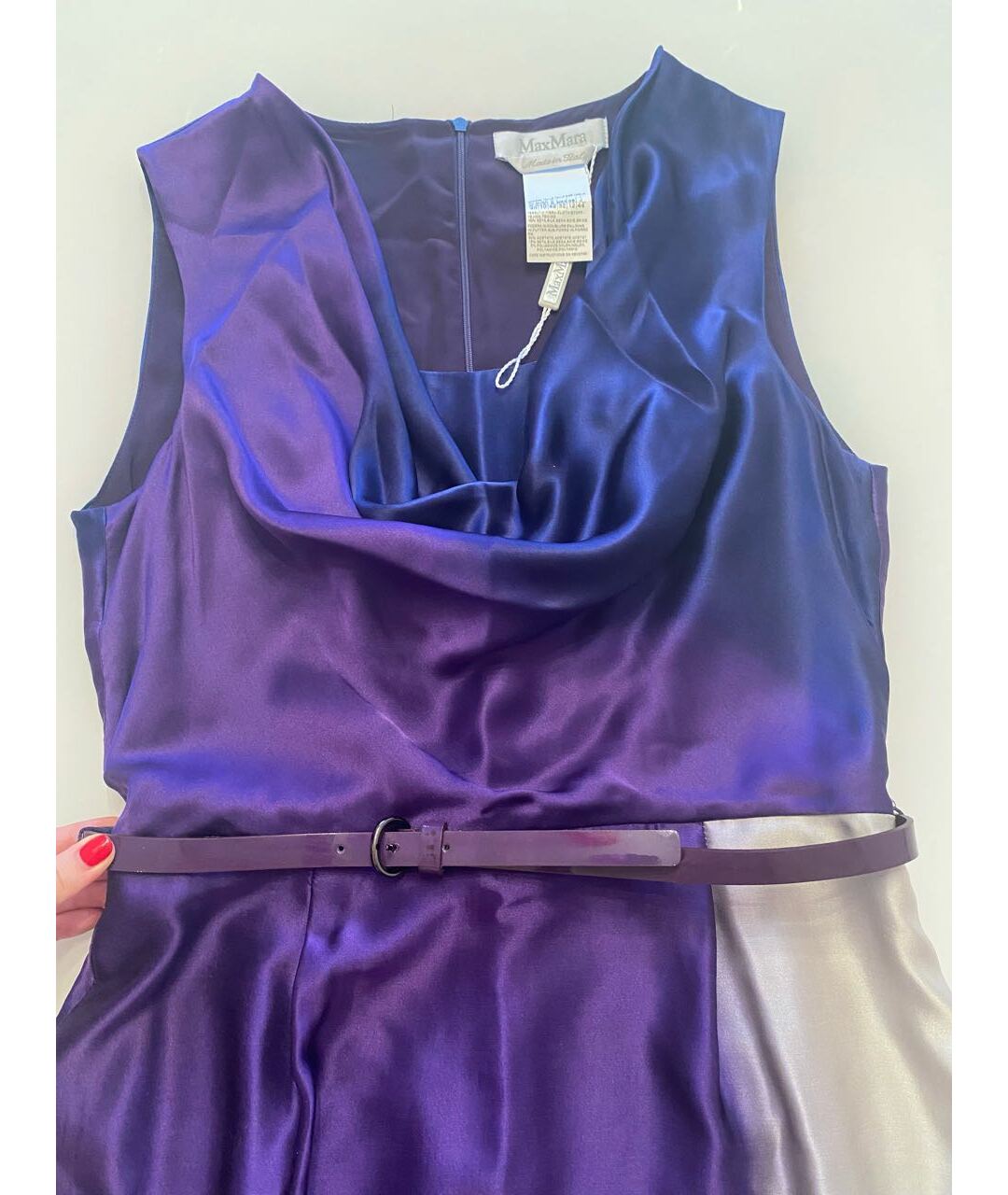 MAX MARA Фиолетовое шелковое повседневное платье, фото 5