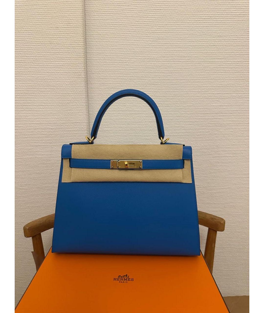 HERMES Голубая кожаная сумка через плечо, фото 4