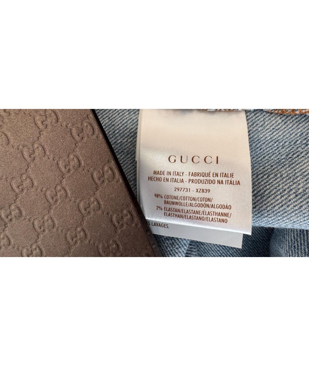 GUCCI Голубые хлопко-эластановые прямые джинсы, фото 6