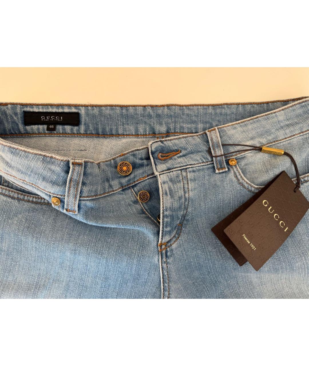 GUCCI Голубые хлопко-эластановые прямые джинсы, фото 4