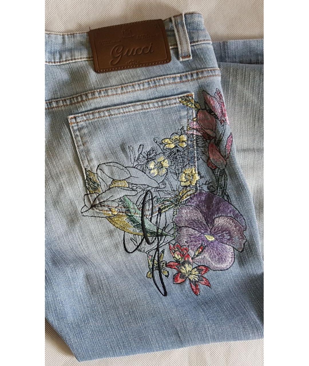 GUCCI Голубые хлопко-эластановые прямые джинсы, фото 5