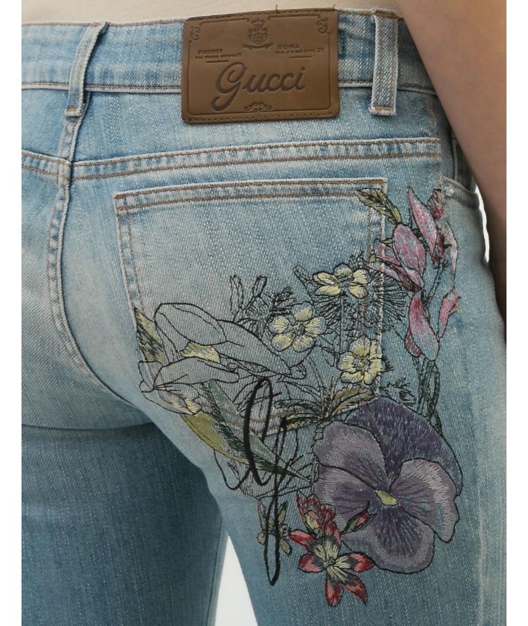 GUCCI Голубые хлопко-эластановые прямые джинсы, фото 8