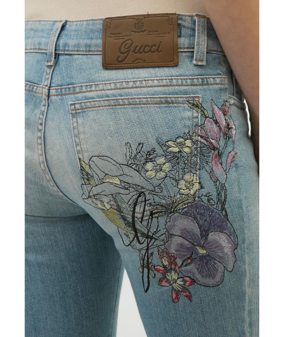 GUCCI Голубые хлопко-эластановые прямые джинсы, фото 8