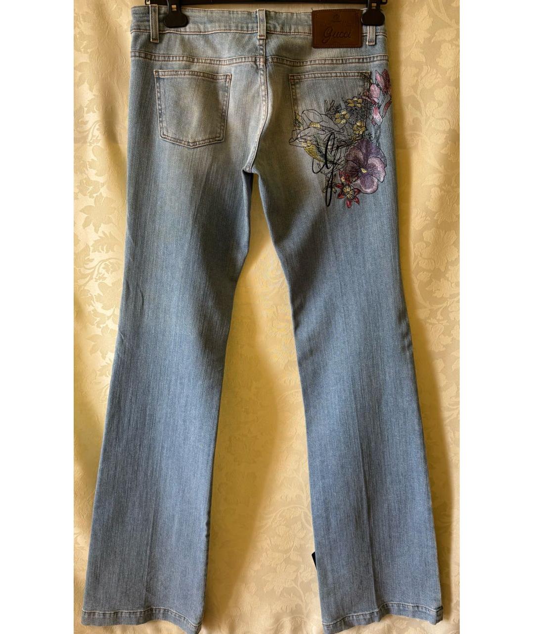 GUCCI Голубые хлопко-эластановые прямые джинсы, фото 2