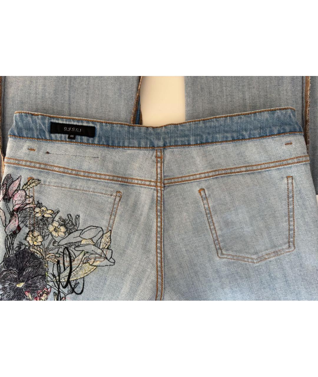 GUCCI Голубые хлопко-эластановые прямые джинсы, фото 3