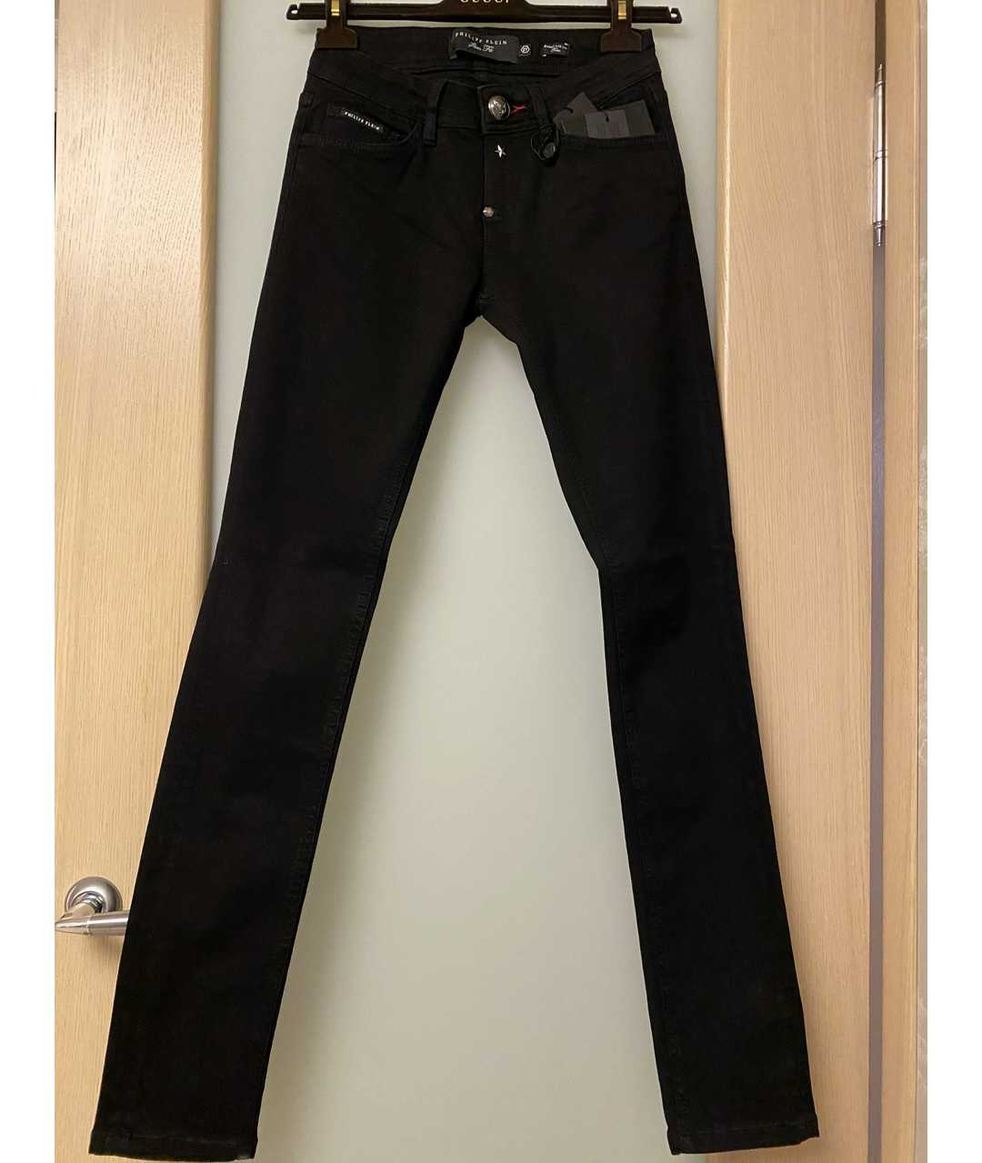 PHILIPP PLEIN Черные хлопко-полиэстеровые джинсы слим, фото 6
