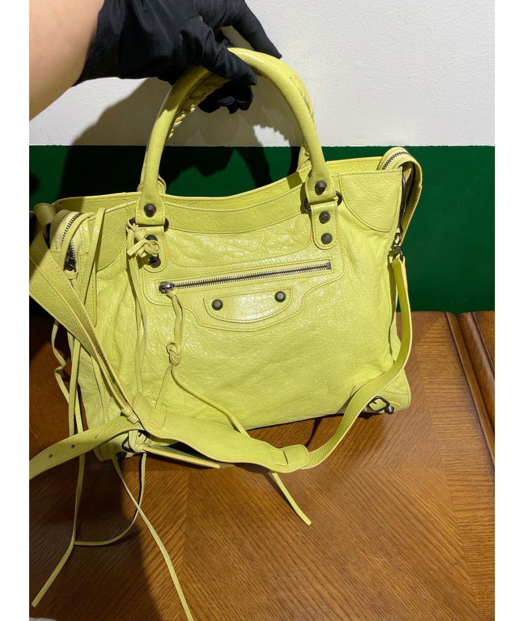 BALENCIAGA Желтая кожаная сумка тоут, фото 5