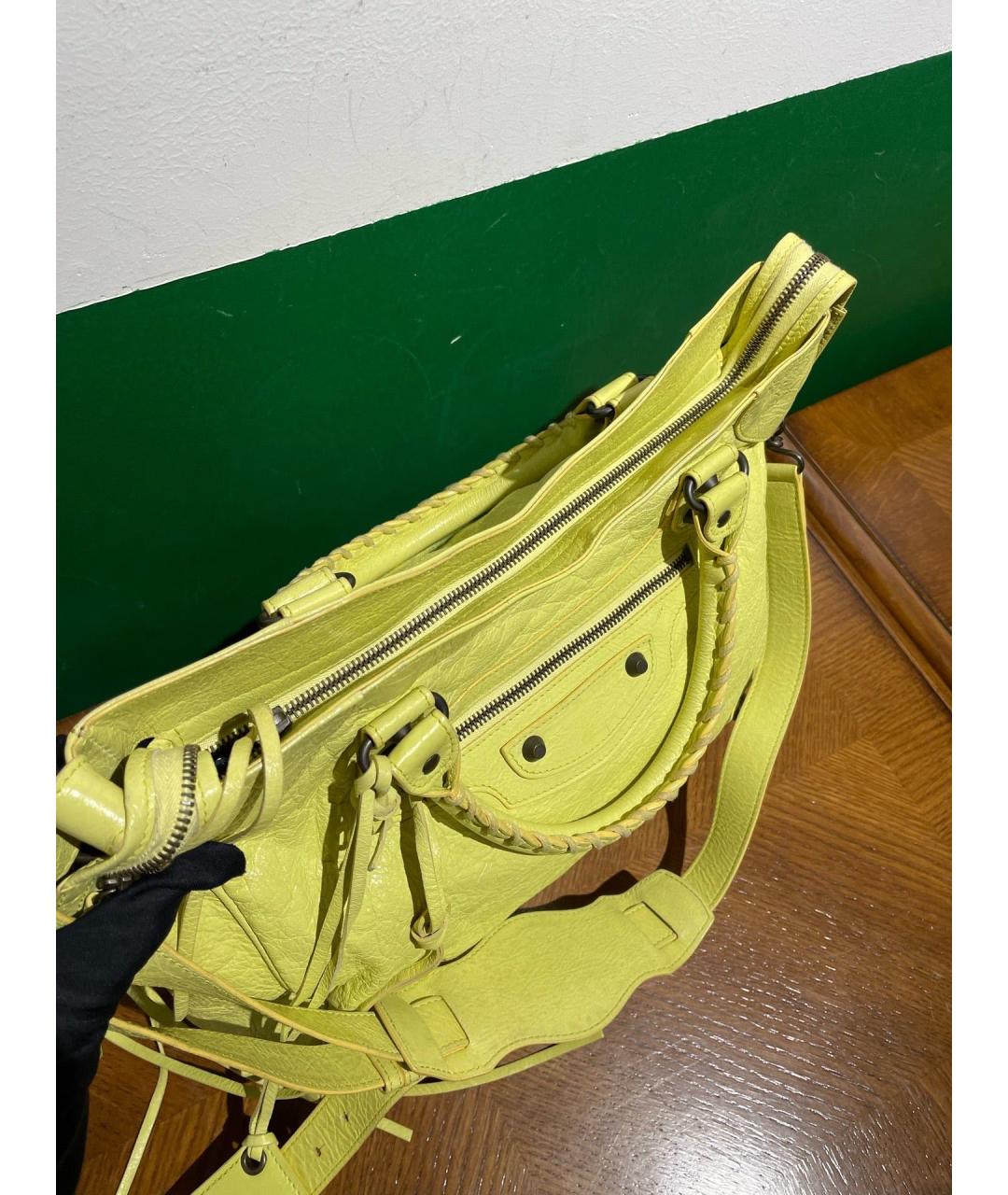BALENCIAGA Желтая кожаная сумка тоут, фото 7