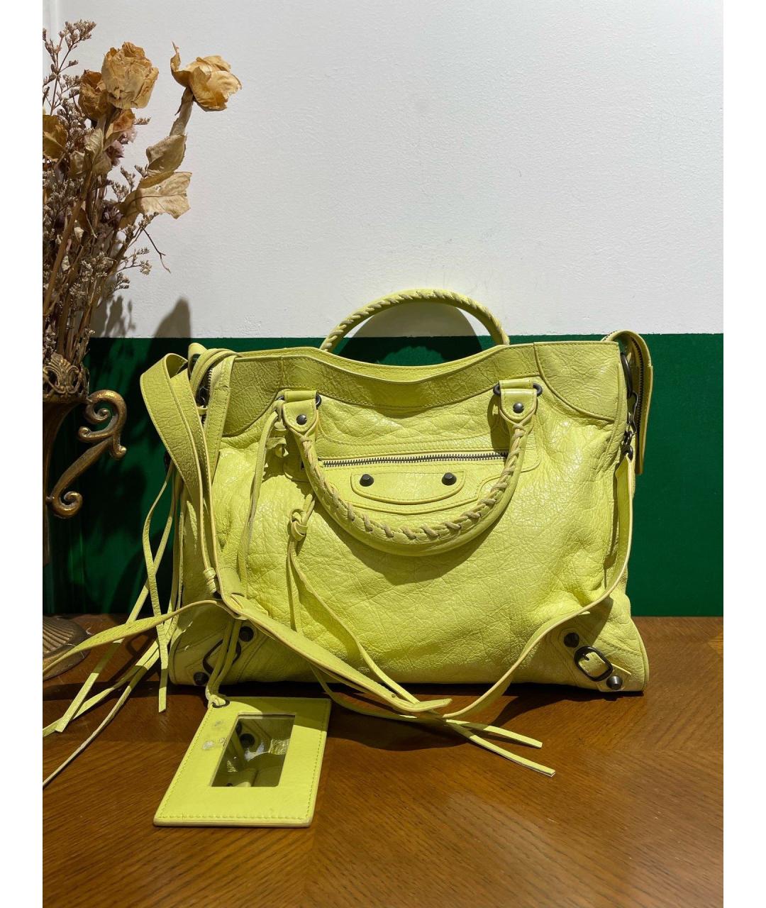 BALENCIAGA Желтая кожаная сумка тоут, фото 9