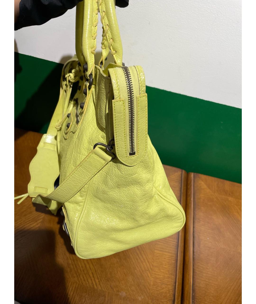 BALENCIAGA Желтая кожаная сумка тоут, фото 4