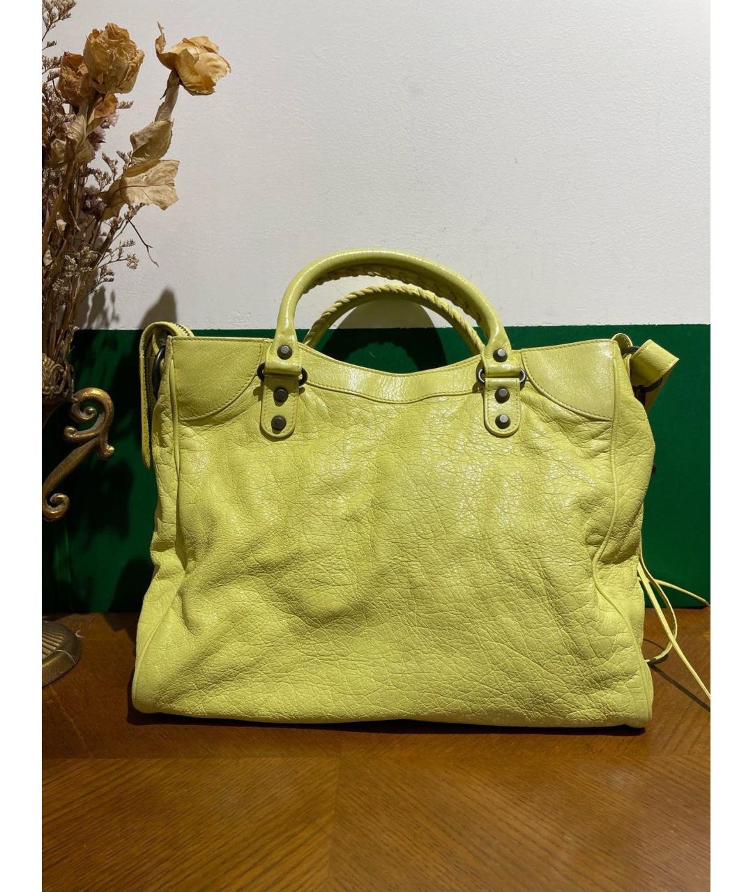 BALENCIAGA Желтая кожаная сумка тоут, фото 2