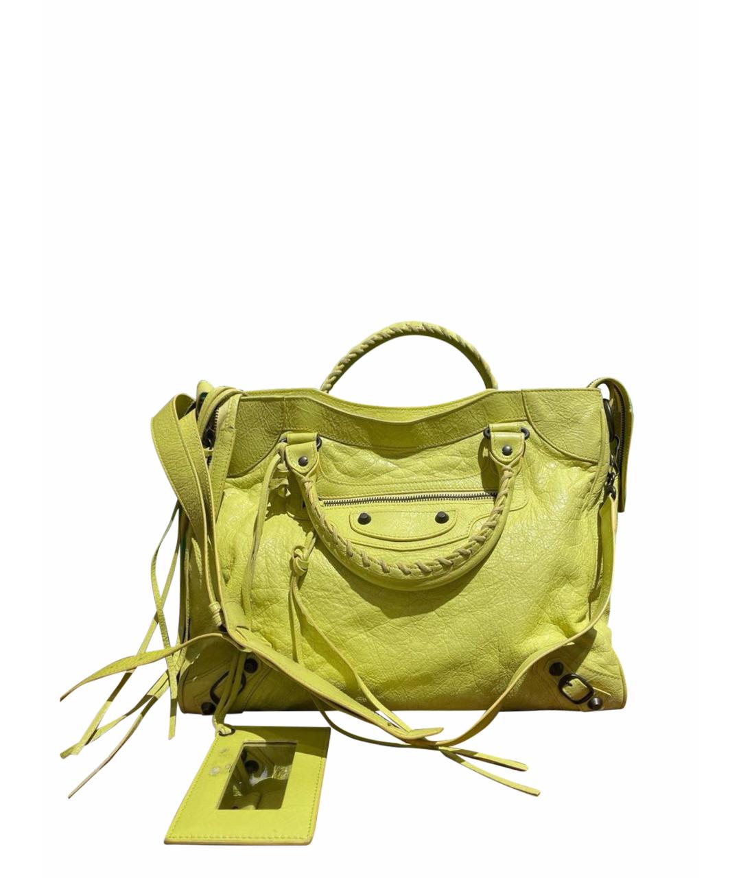 BALENCIAGA Желтая кожаная сумка тоут, фото 1