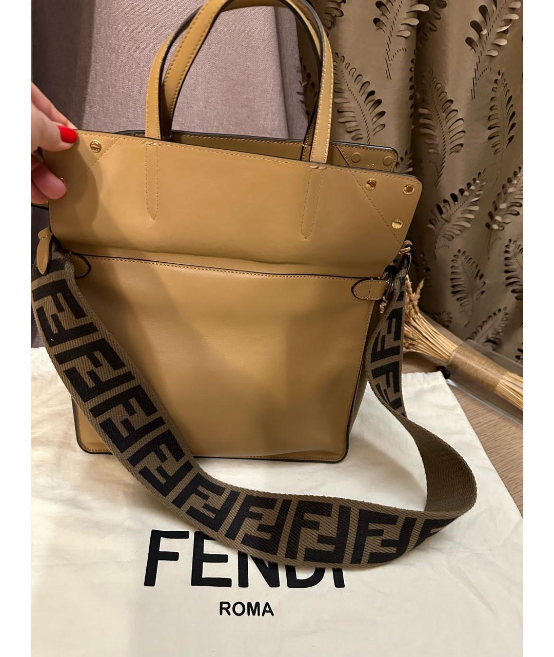 FENDI Горчичная кожаная сумка с короткими ручками, фото 2