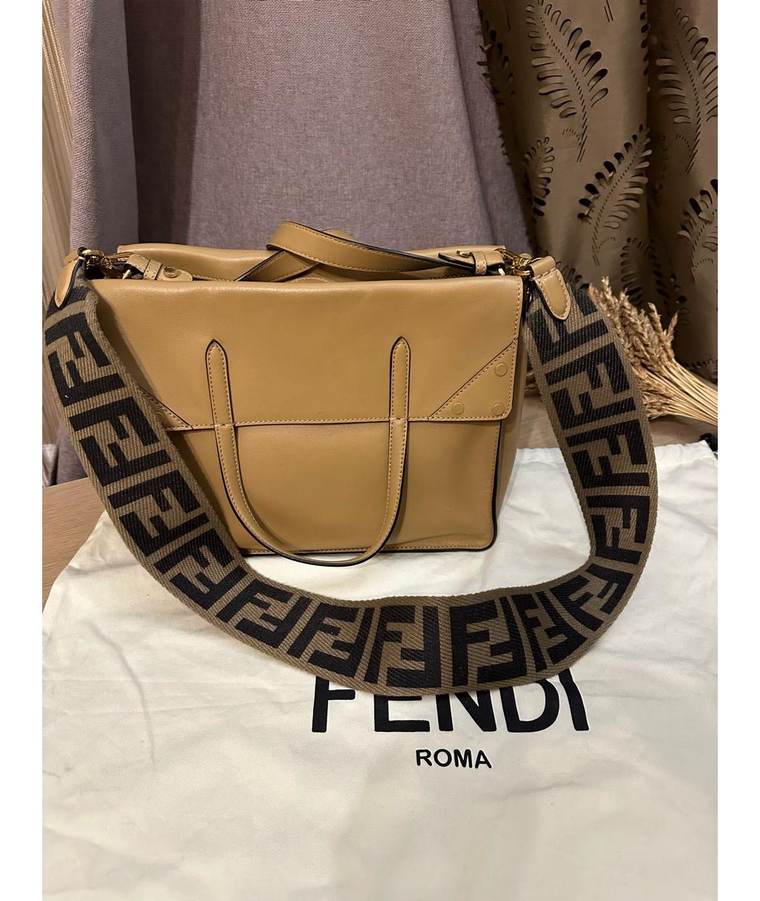 FENDI Горчичная кожаная сумка с короткими ручками, фото 4