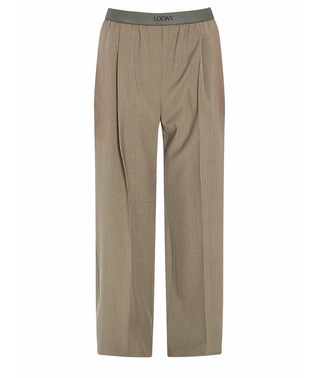 LOEWE Хаки шерстяные прямые брюки, фото 1