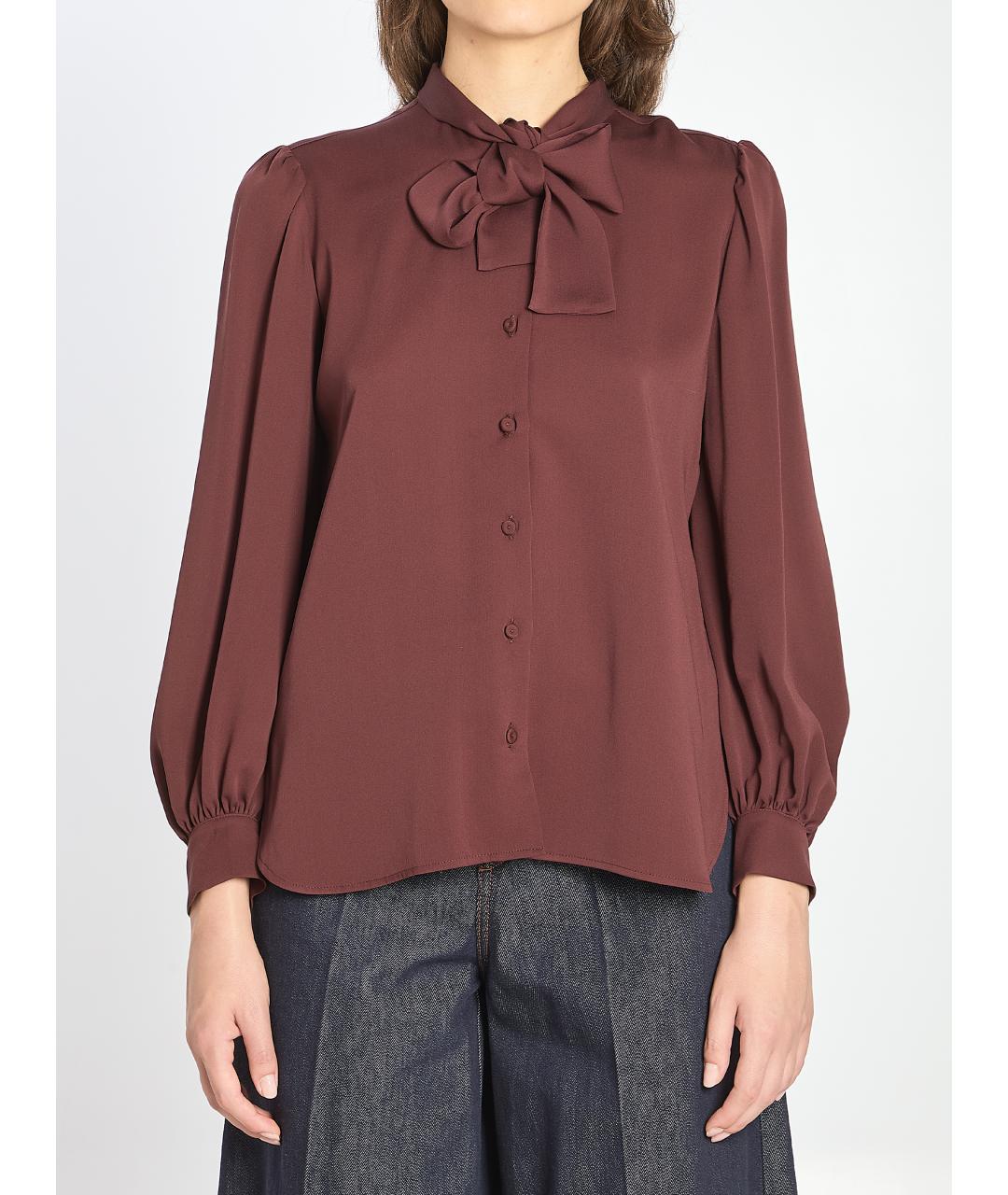 MAX MARA Бордовая шелковая блузы, фото 5