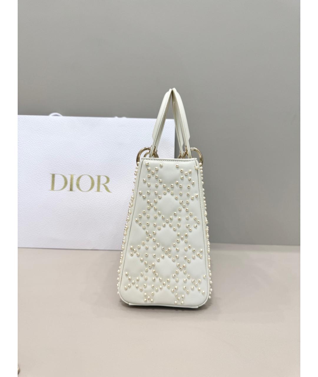 DIOR HOMME Белая кожаная сумка с короткими ручками, фото 4