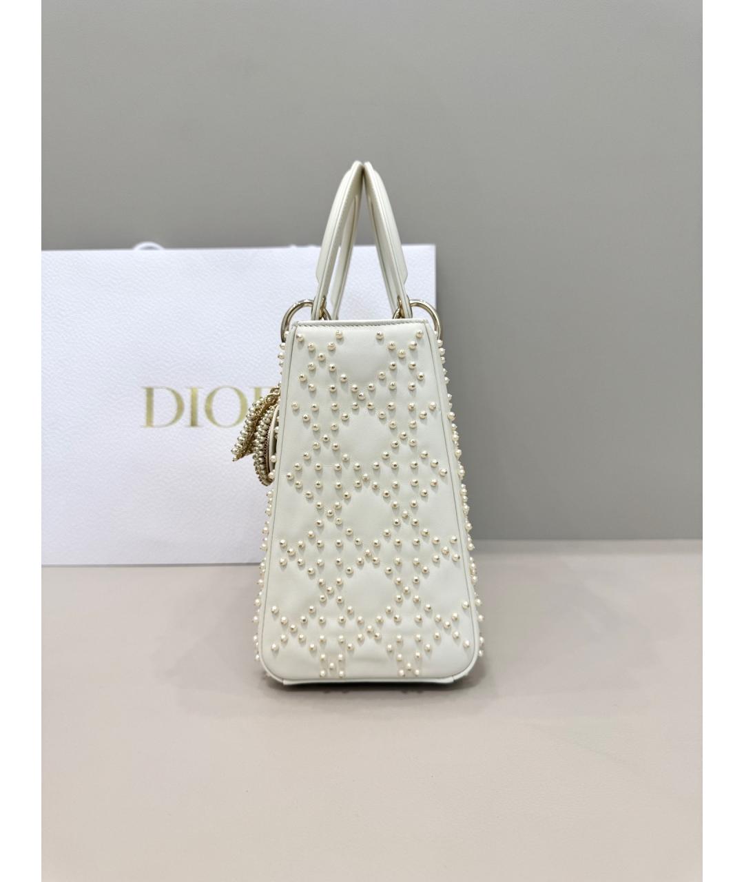DIOR HOMME Белая кожаная сумка с короткими ручками, фото 2