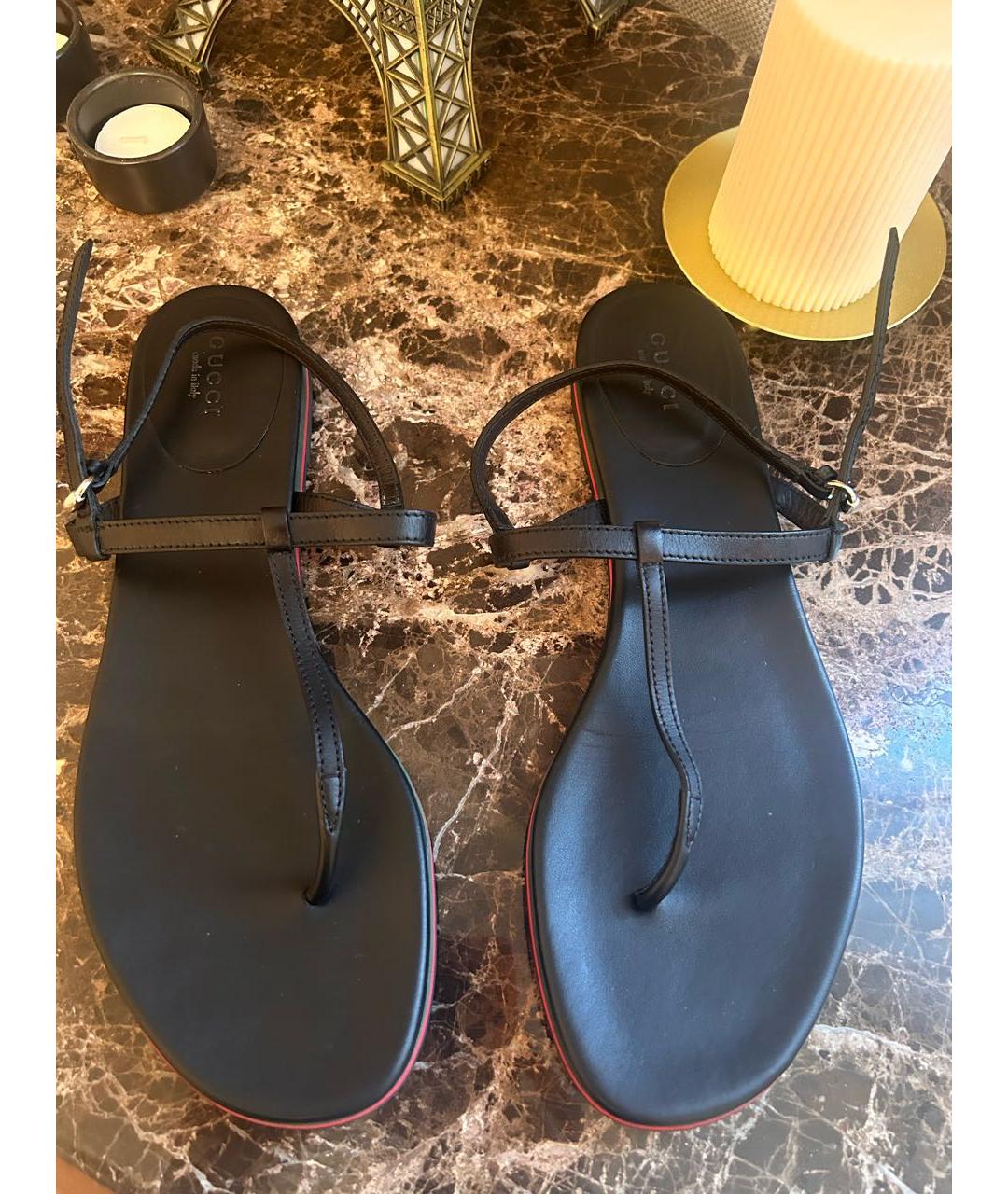 GUCCI Черные кожаные босоножки, фото 2